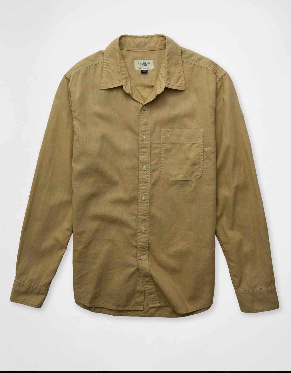AE Standard Fit Linen-Blend Button-Up Shirt