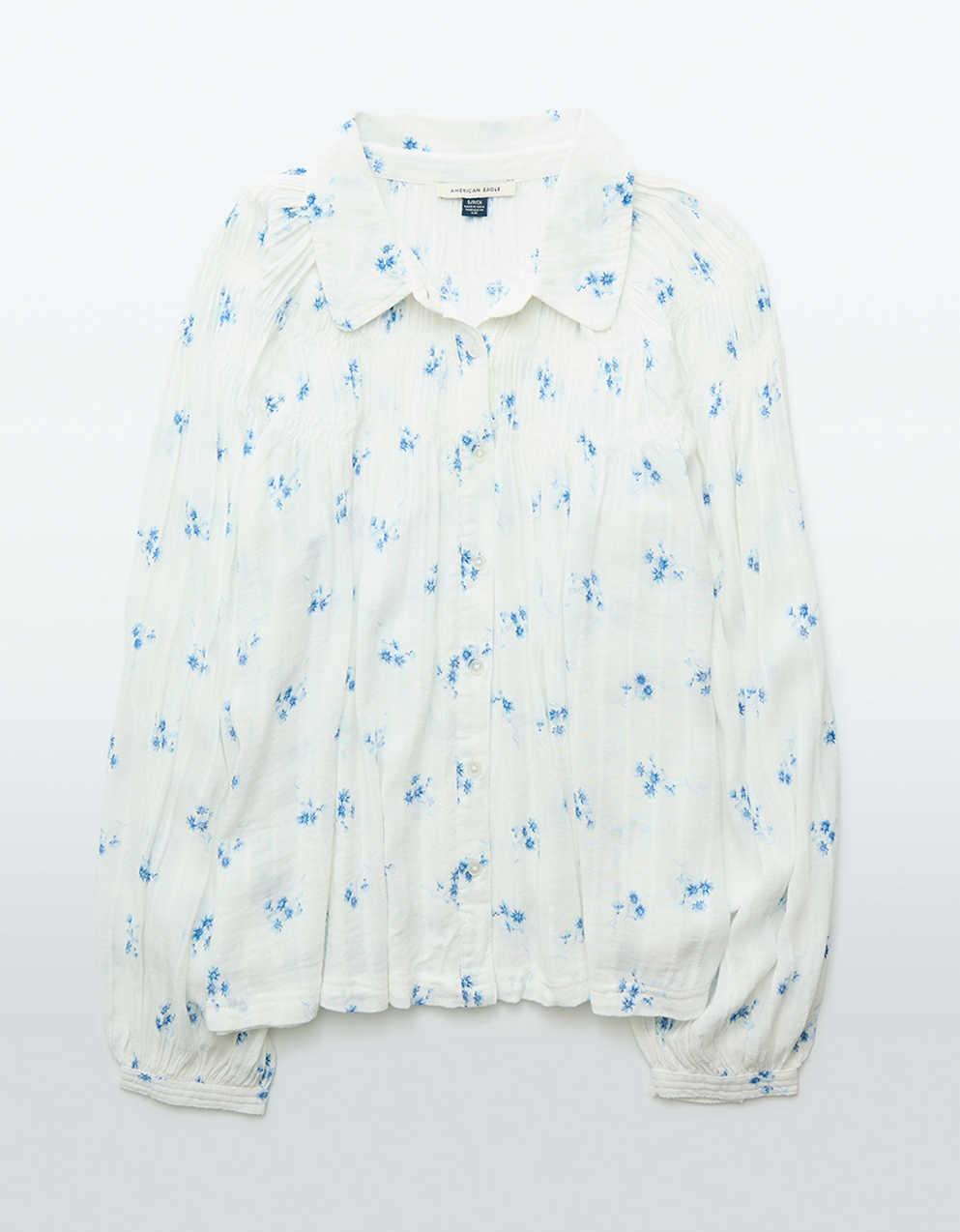 AE Long-Sleeve Smocked Peasant Blouse