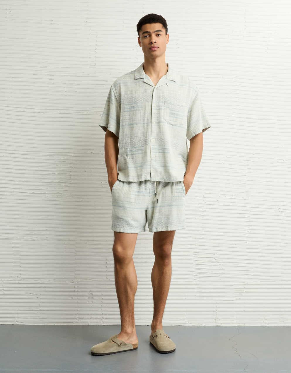 AE Poolside Textured Striped Button-Up Shirt
