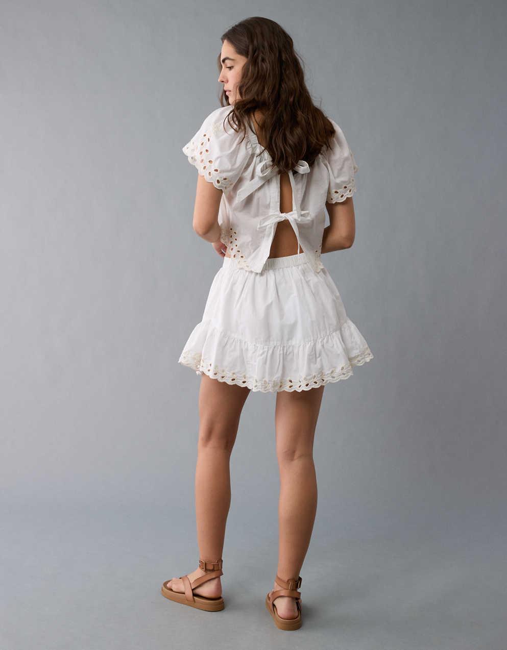 AE High-Waisted Embroidered Eyelet Mini Skirt