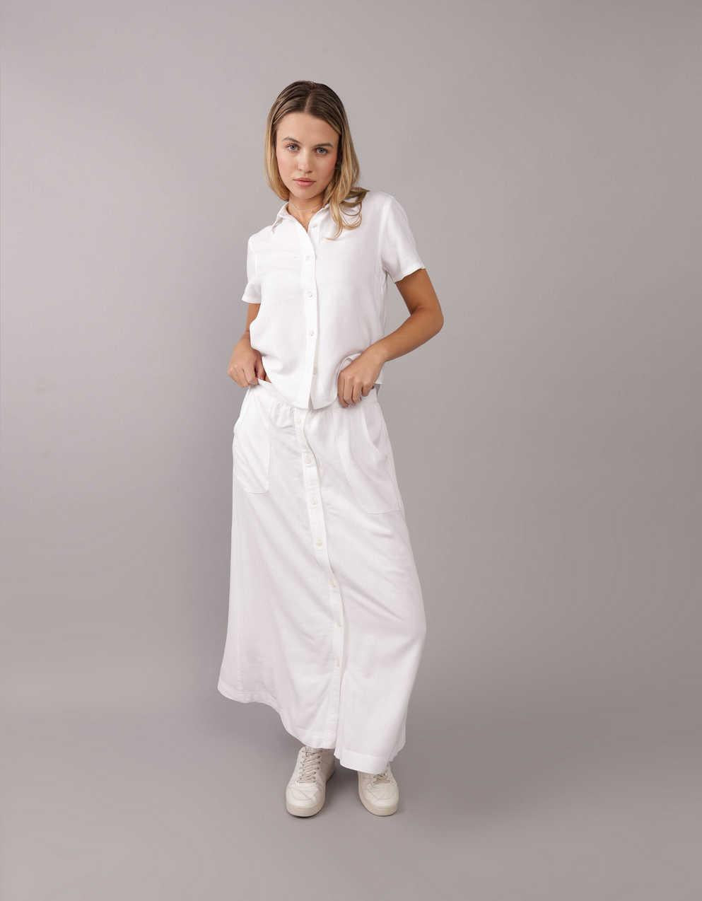 AE Button Front Midi Skirt