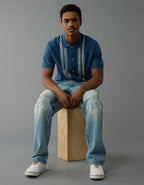 AE Weekend Button-Up Striped Sweater Polo Shirt