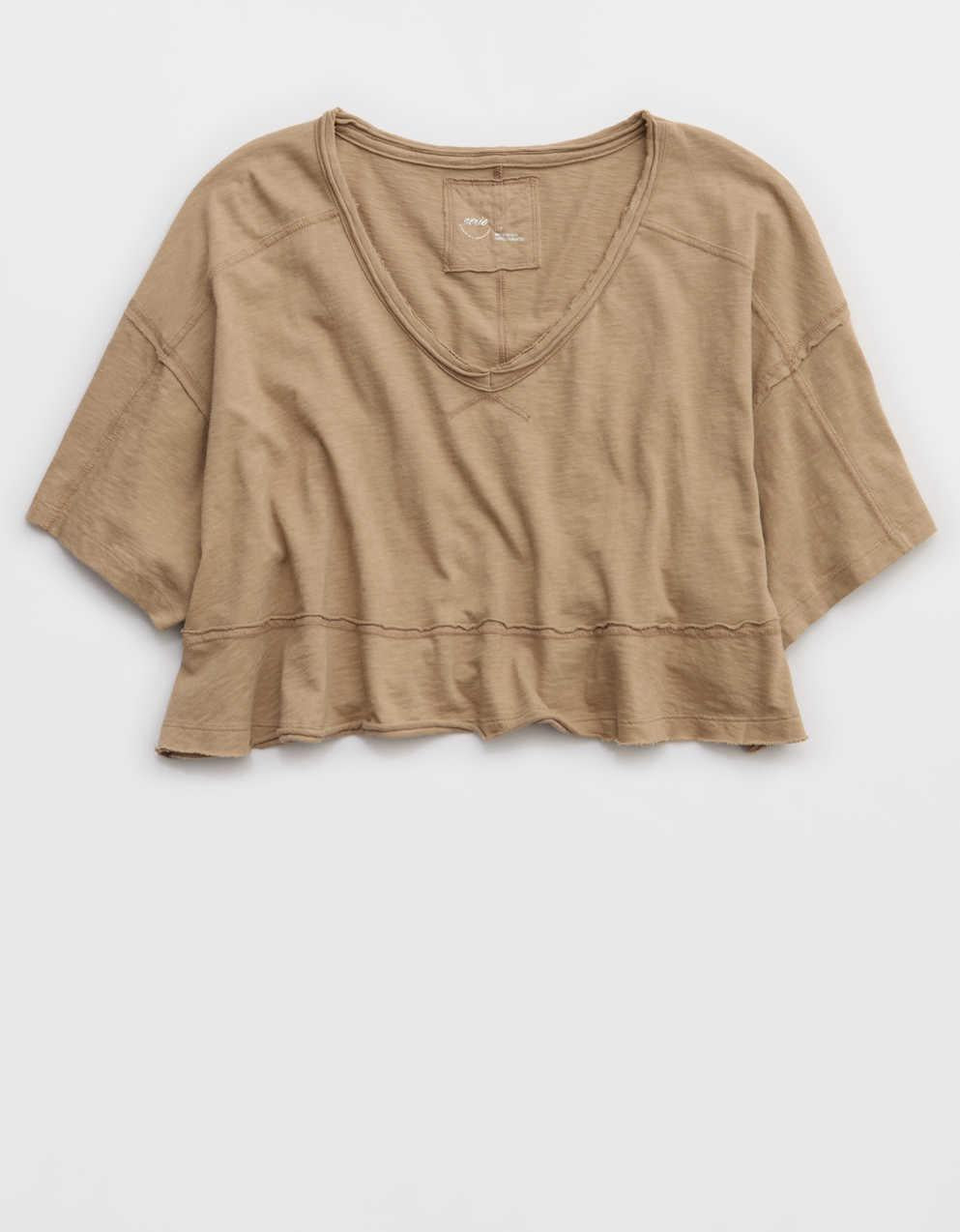 Aerie Happiest Cropped V Neck T-Shirt