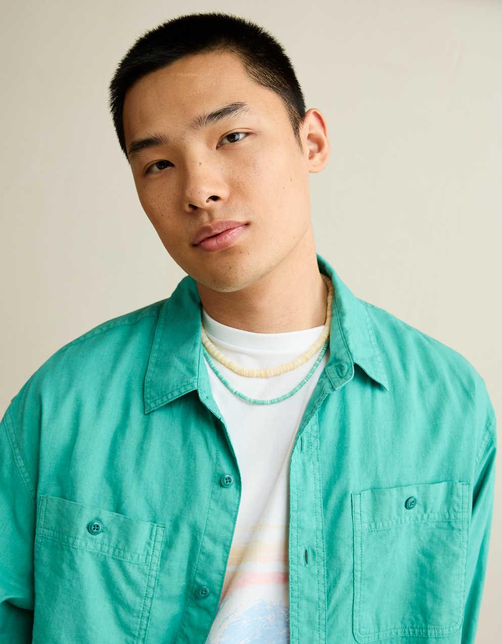 AE Relaxed Fit Linen-Blend Button-Up Shirt