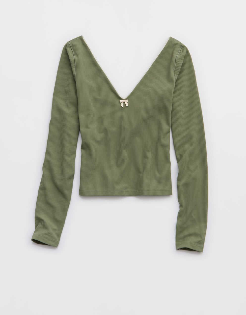 OFFLINE By Aerie Real Me XTRA Rib Open V-Neck T-Shirt