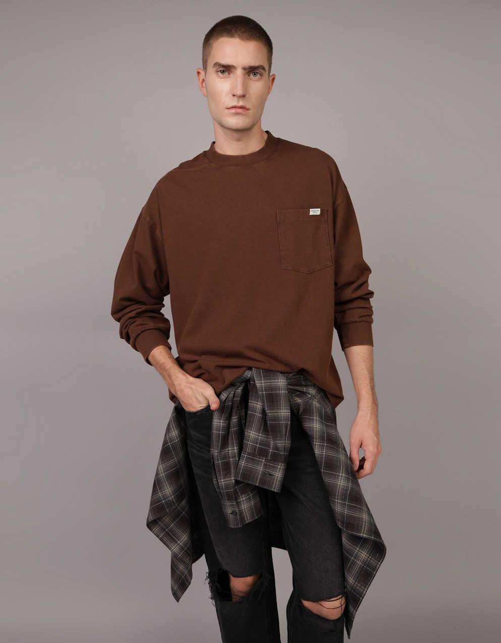 AE Oversized Long-Sleeve Heavyweight Pocket T-Shirt