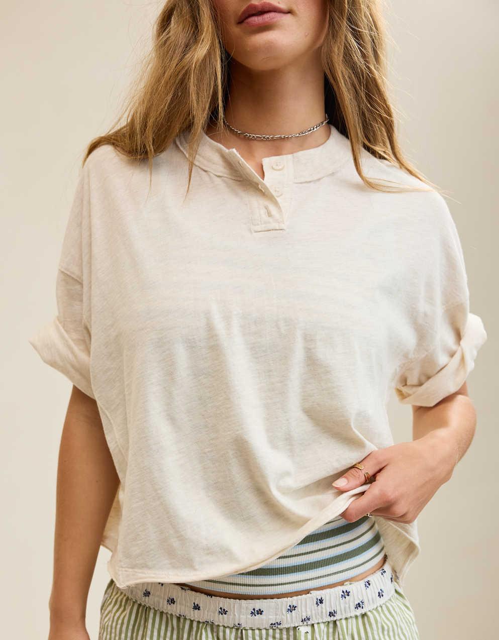 Aerie Remix Henley Cropped T-Shirt