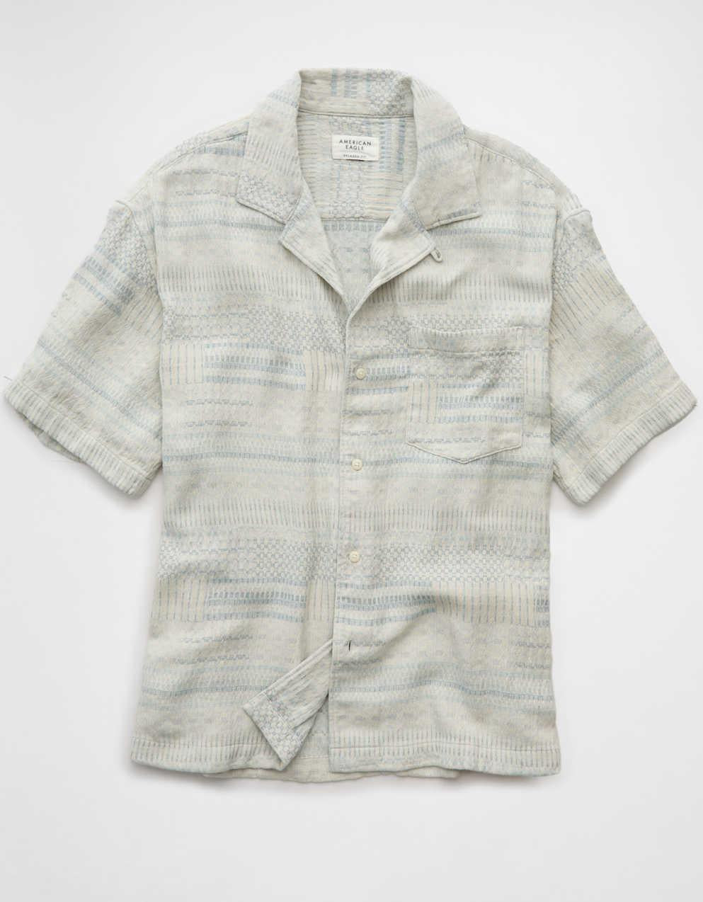 AE Poolside Textured Striped Button-Up Shirt