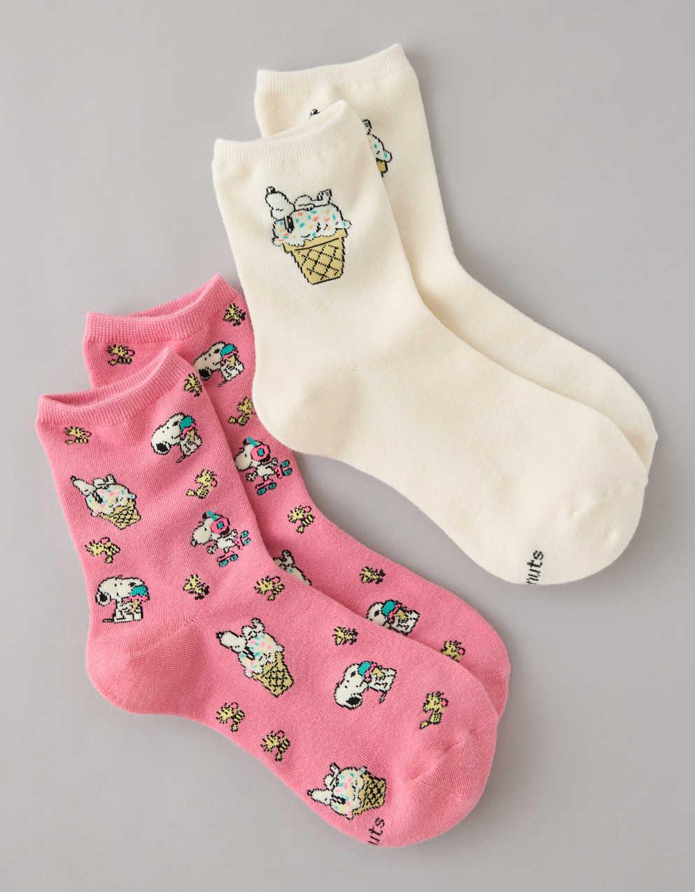 AE Snoopy Graphic Cropped Crew Socks 2-Pack