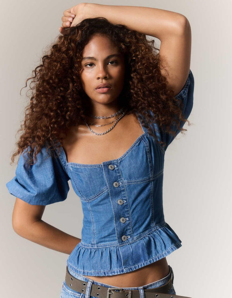 AE Denim Puff Sleeve Shirt