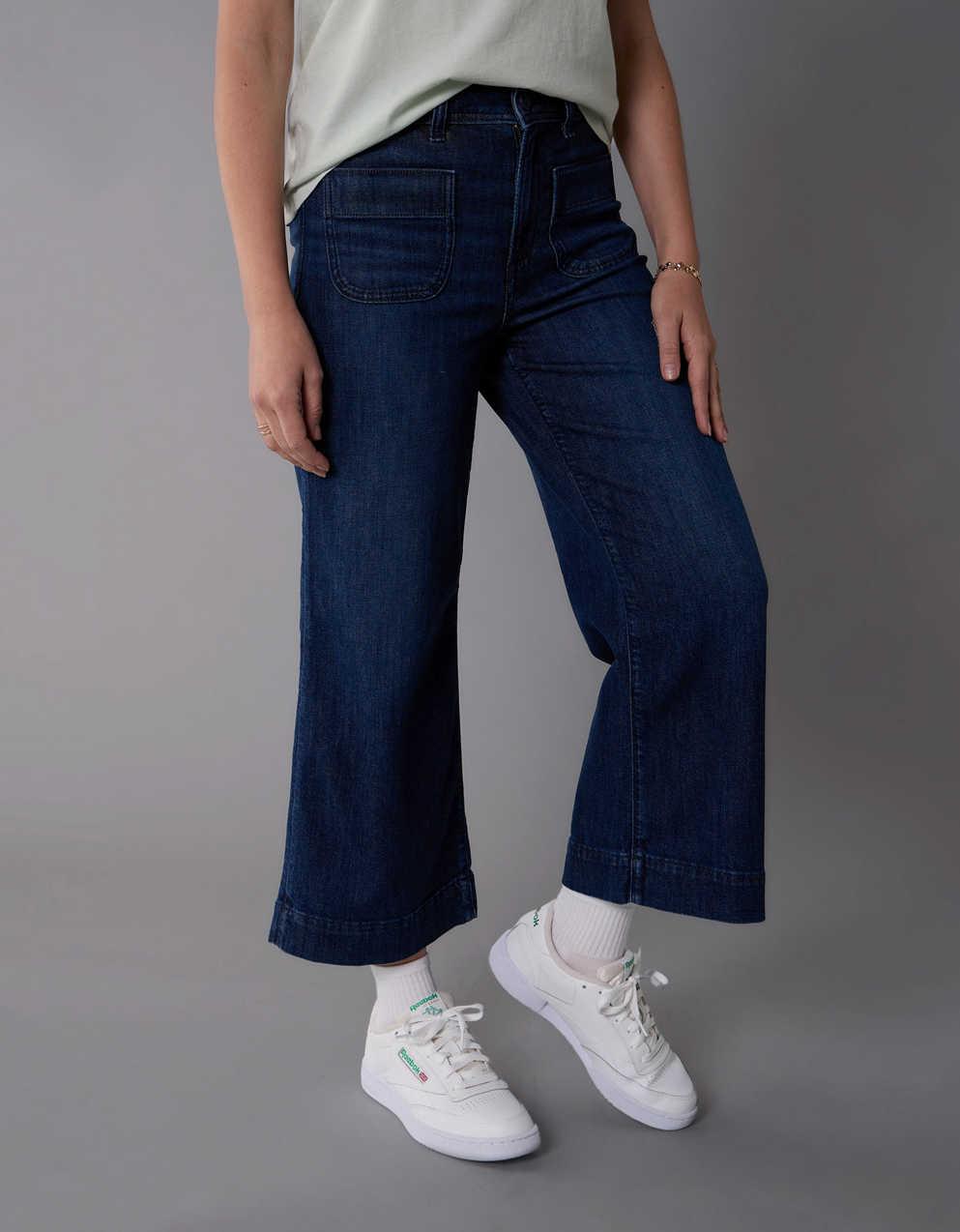 AE Stretch Ripped Super High-Waisted Baggy Wide-Leg Crop Jean
