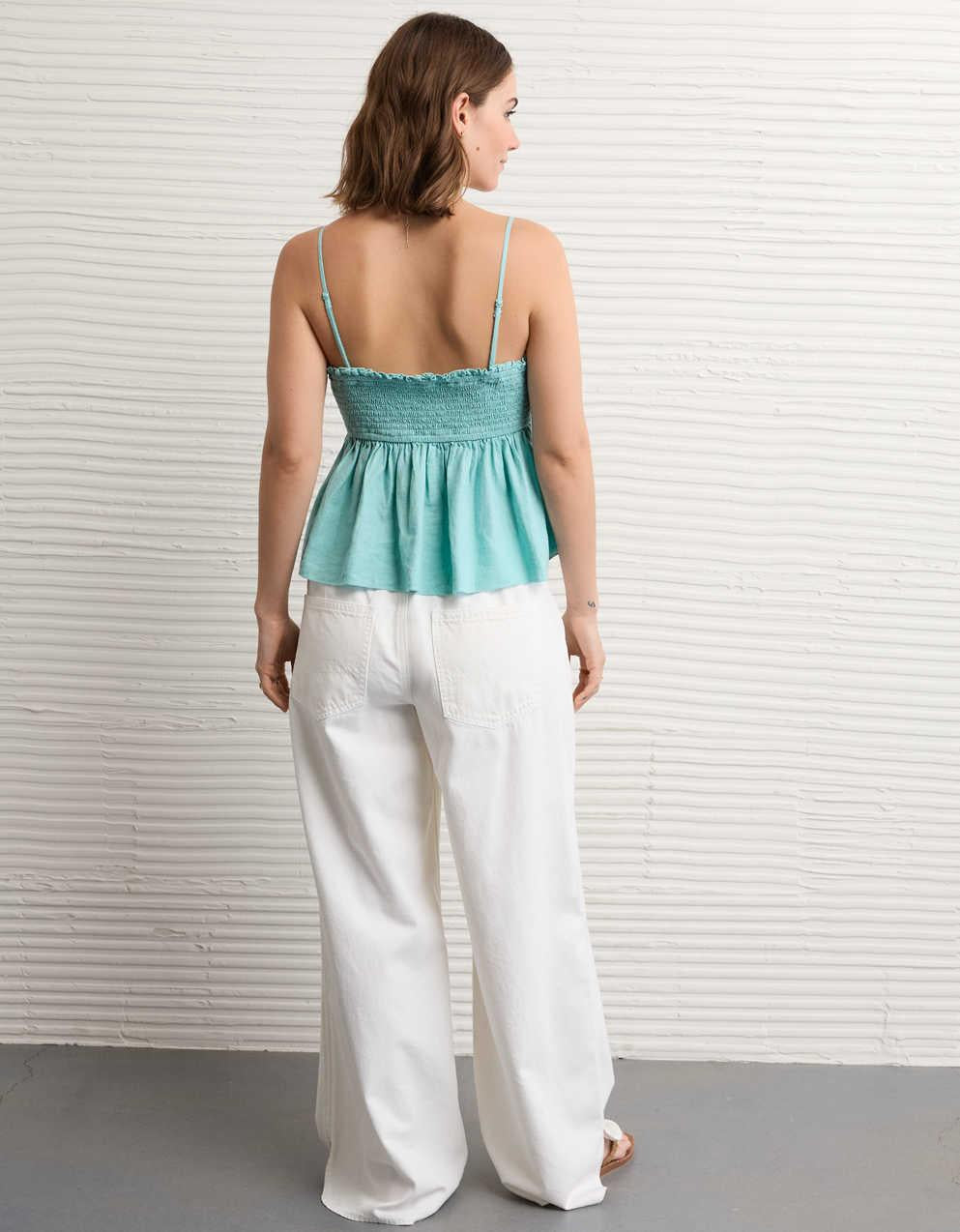 AE Embroidered Strapless Babydoll Linen-Blend Tube Top