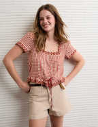 AE Short-Sleeve Button-Up Blouse
