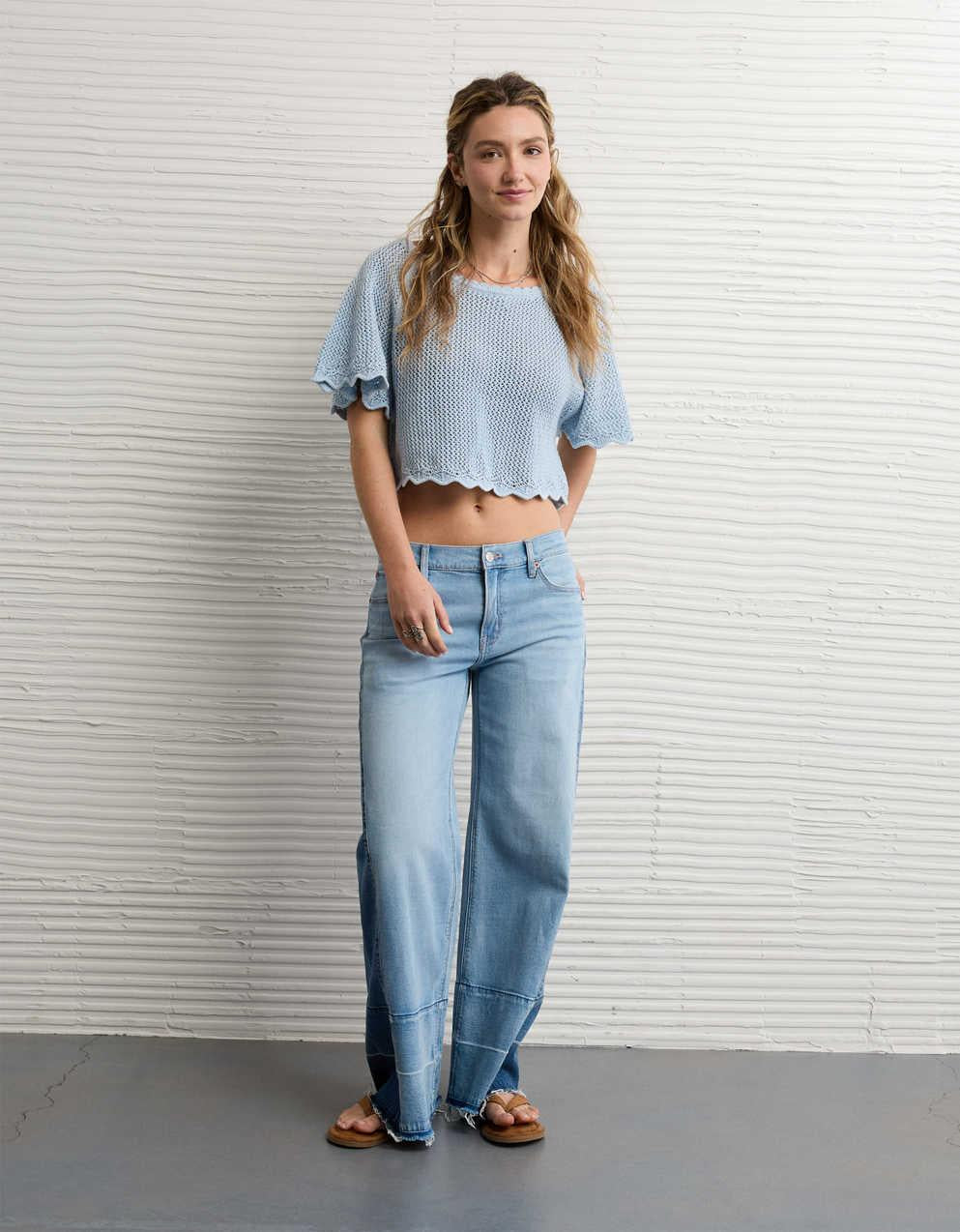AE Off-the-Shoulder Cropped Crochet Tee