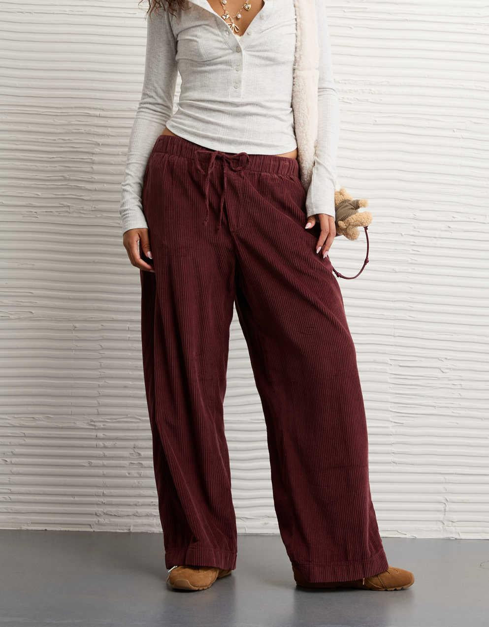 AE Stretch Corduroy Low-Rise Baggy Wide-Leg Pant