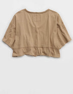 Aerie Happiest Cropped V Neck T-Shirt