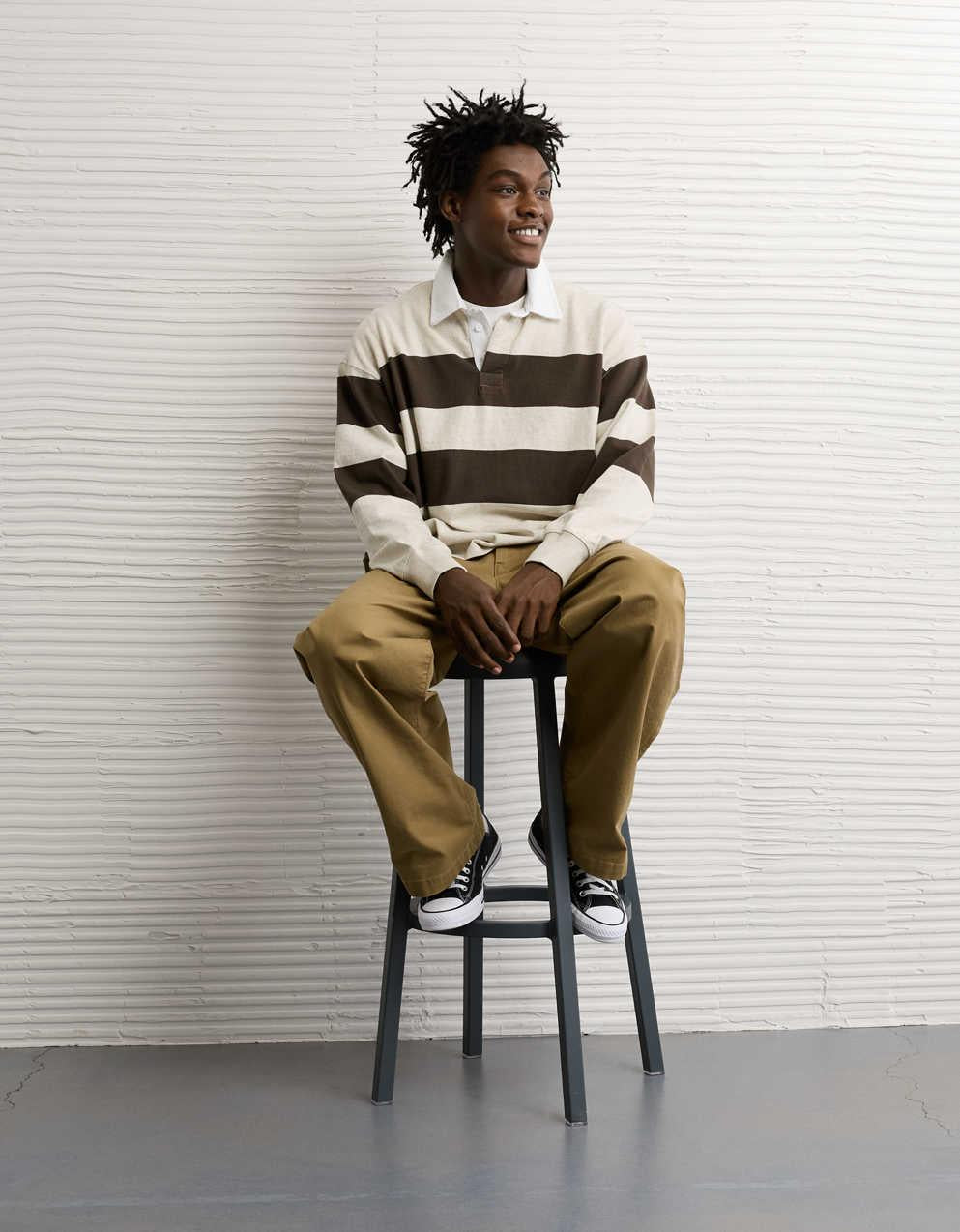 AE Long Sleeve Boxy Rugby Polo Shirt
