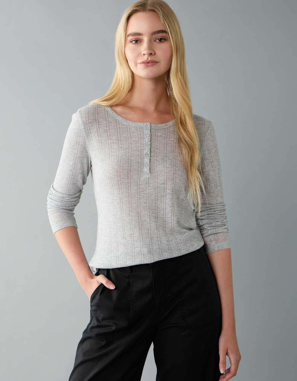 AE Long Sleeve Henley T-Shirt