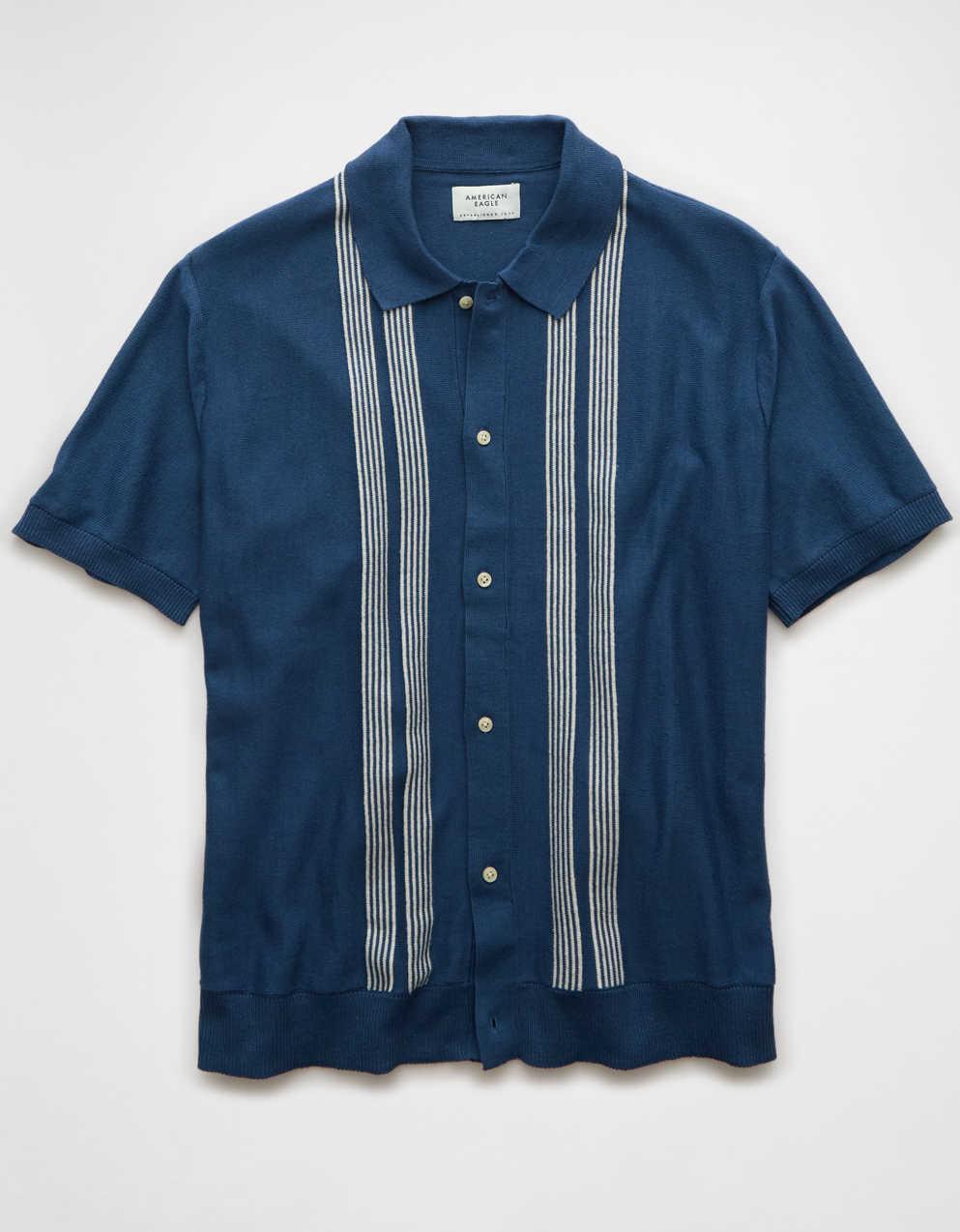 AE Weekend Button-Up Striped Sweater Polo Shirt