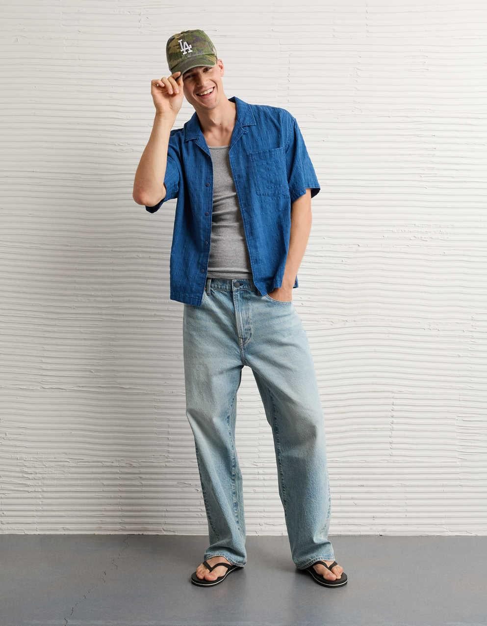 AE Relaxed Short-Sleeve Button-Up Shirt