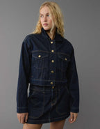 AE Cropped Corduroy Collar Denim Jacket