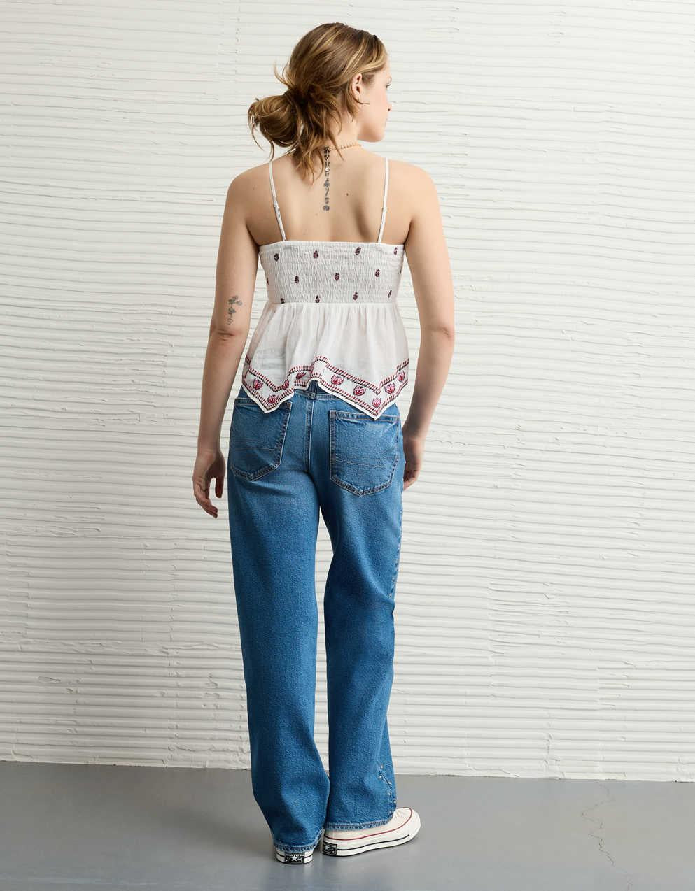 AE Handkerchief Hem Smocked Babydoll Tube Top