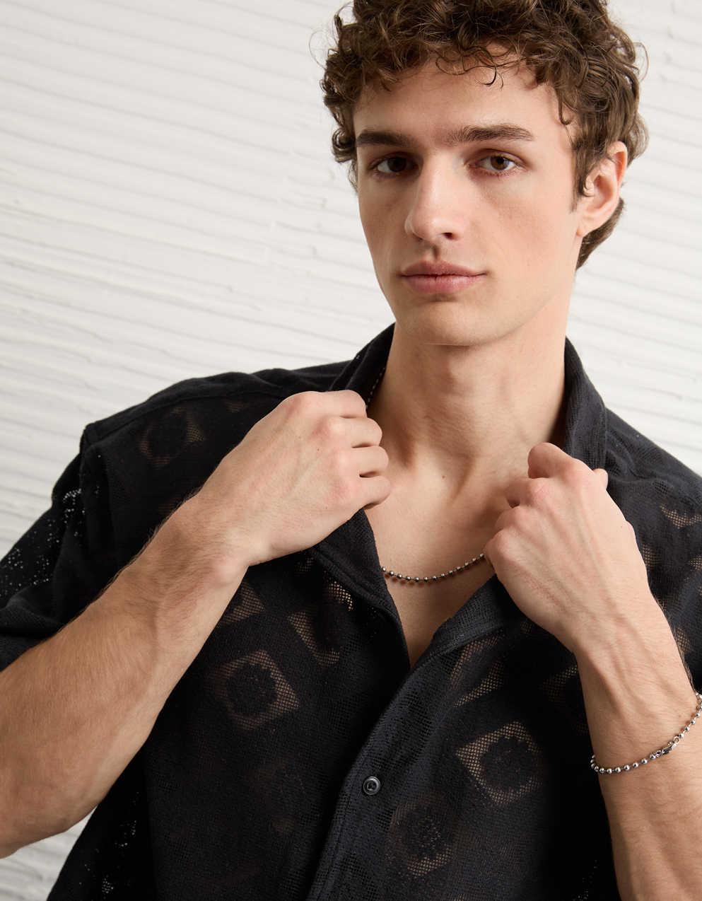 AE Relaxed Fit Camp Collar Button-Up Shirt