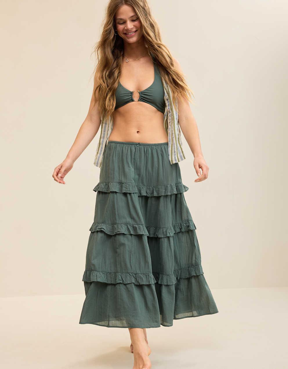 Aerie Ready To Ruffle Tiered Midaxi Skirt