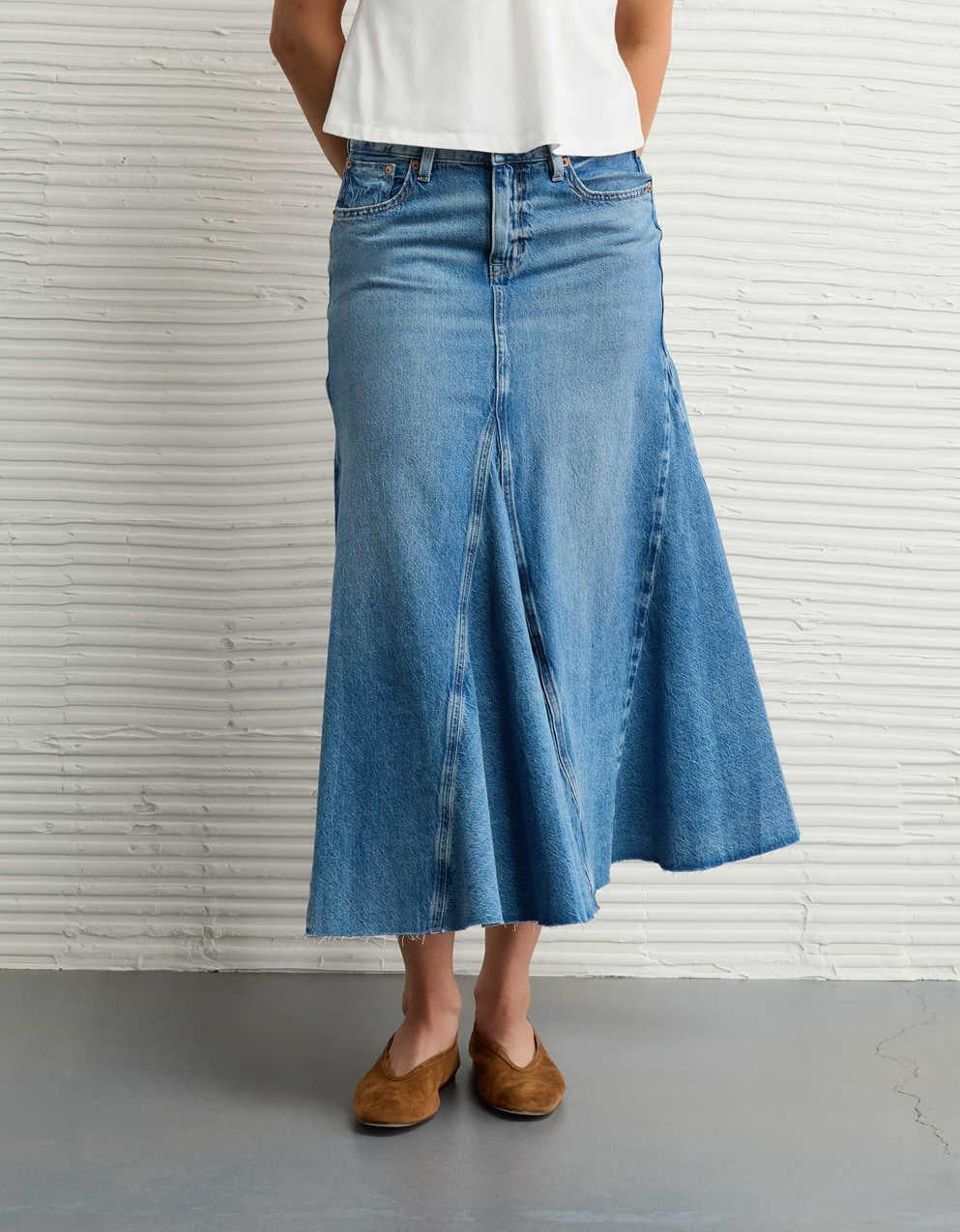AE Low-Rise Pieced Denim Maxi Skirt