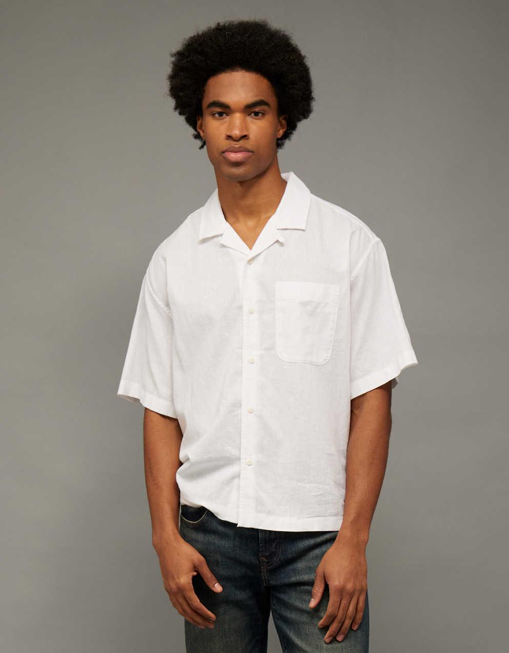 AE Relaxed Fit Linen-Blend Camp Collar Shirt