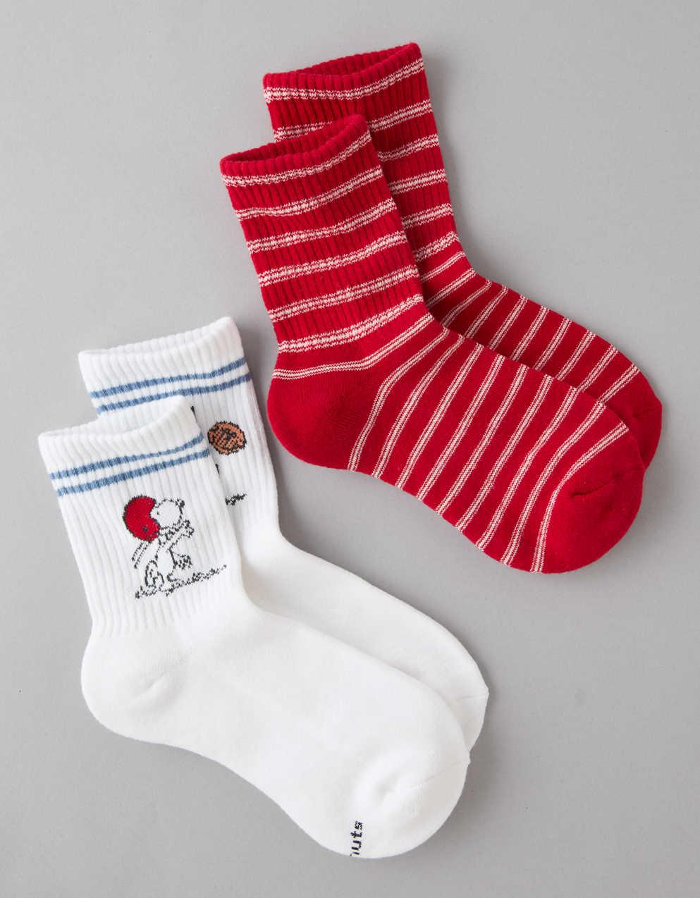AE Snoopy Football Cropped Crew Socks 2-Pack