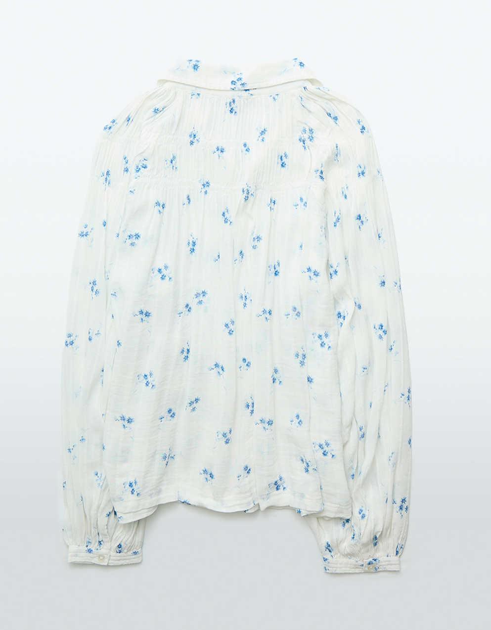 AE Long-Sleeve Smocked Peasant Blouse