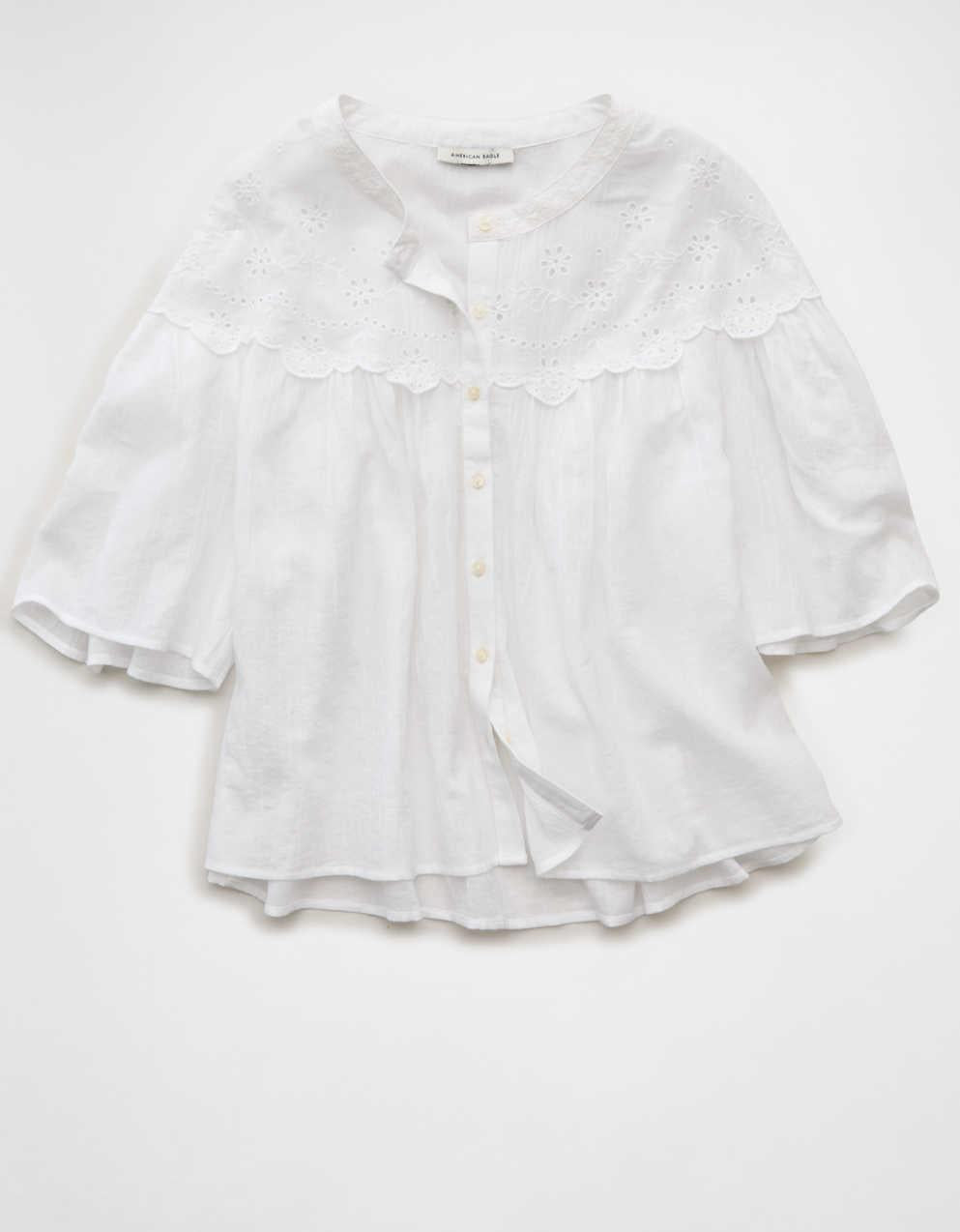 AE Embroidered Button-Up Blouse