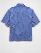 AE Pride Poolside Embroidered Striped Button-Up Shirt
