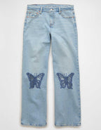 AE High-Waisted Butterfly Appliqué Stovepipe Jean