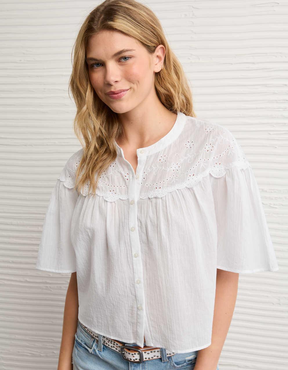 AE Embroidered Button-Up Blouse