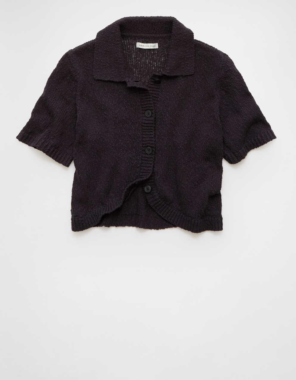 AE Short-Sleeve Collared Button-Up Cardigan