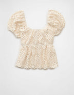 AE Lace Tie-Front Puff Sleeve Tee
