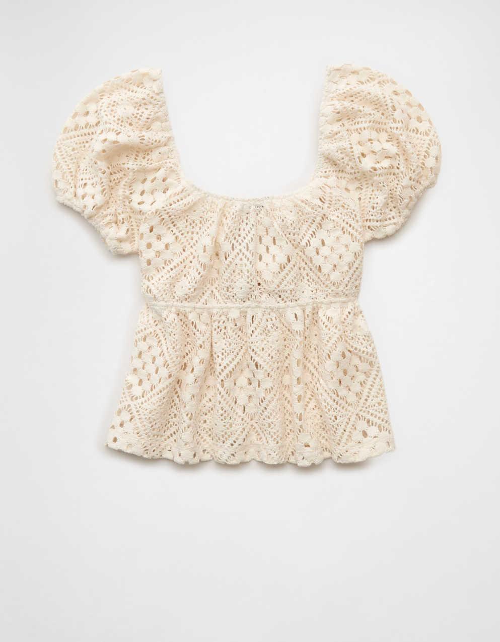 AE Lace Tie-Front Puff Sleeve Tee