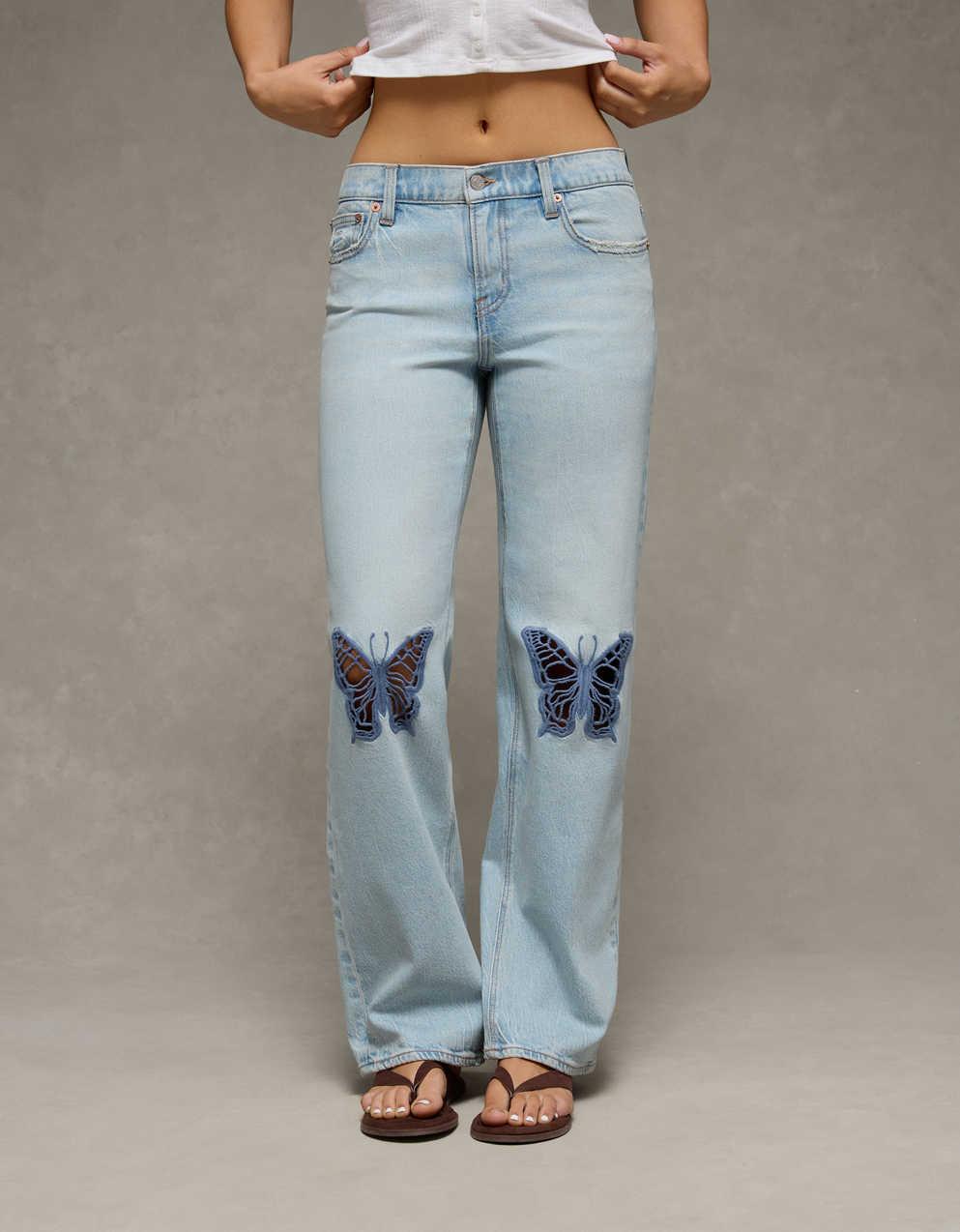 AE High-Waisted Butterfly Appliqué Stovepipe Jean