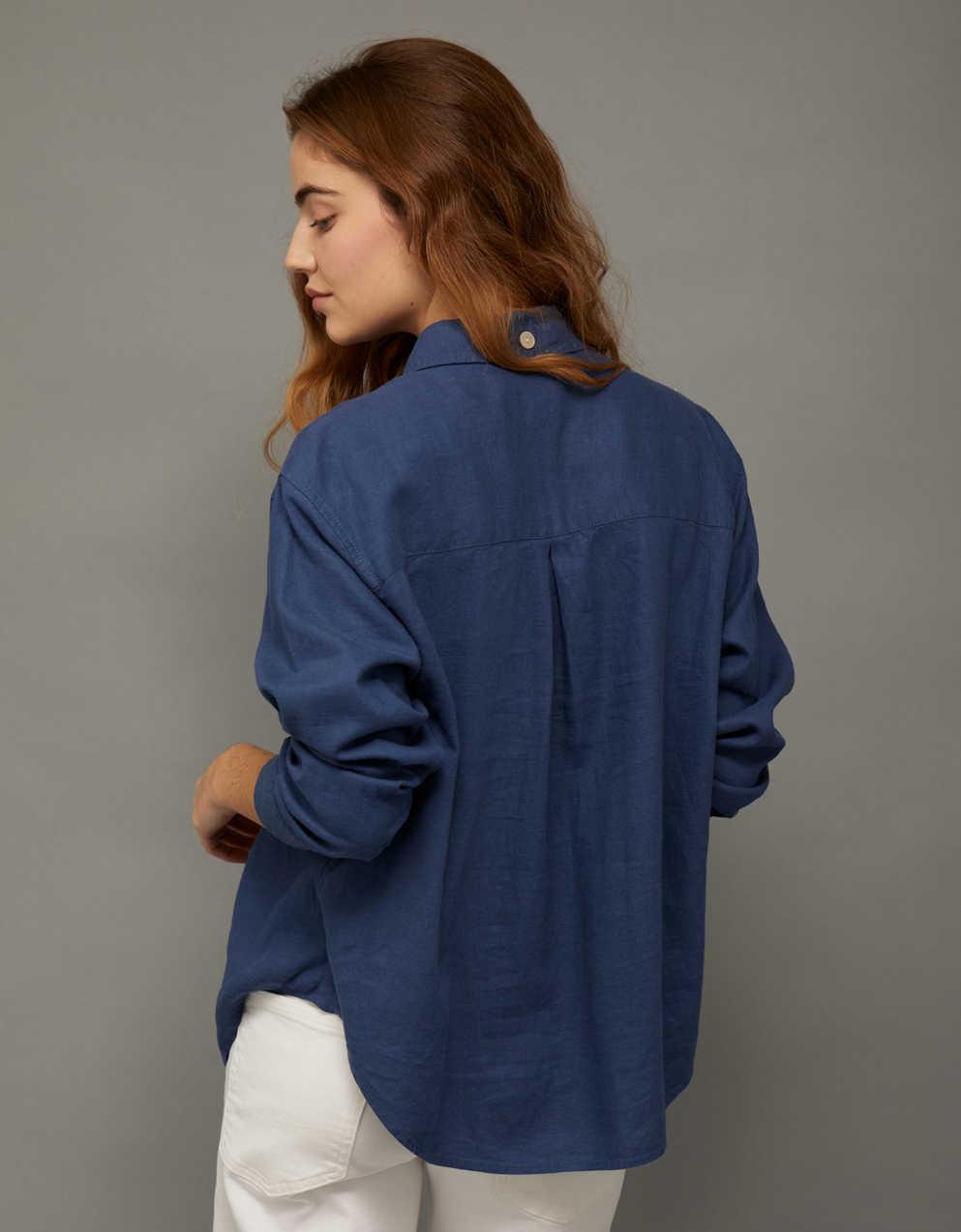 AE Oversized Linen-Blend Button-Up Shirt