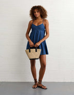 AE Denim Bow Back Babydoll Mini Dress