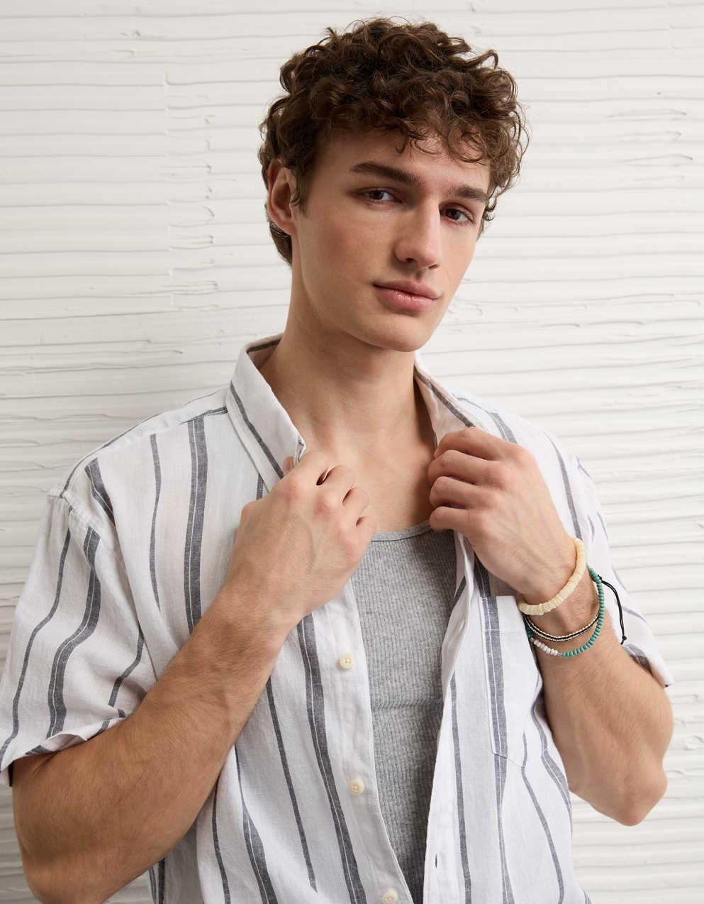 AE Standard Fit Linen-Blend Button-Up Shirt