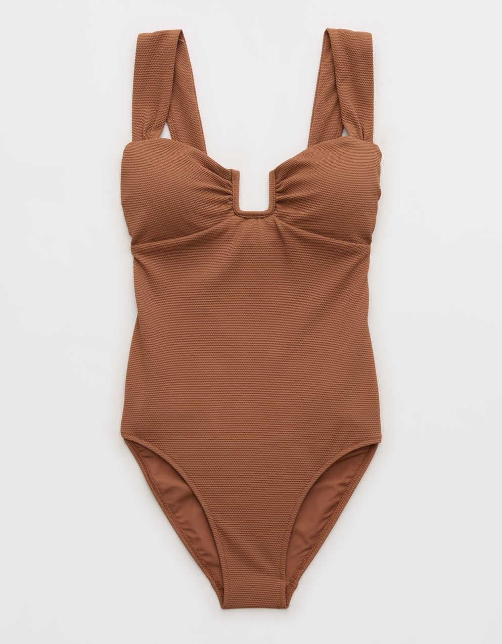 Aerie Pique Bandeau Full Coverage One Piece Swimsuit