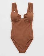 Aerie Pique Bandeau Full Coverage One Piece Swimsuit