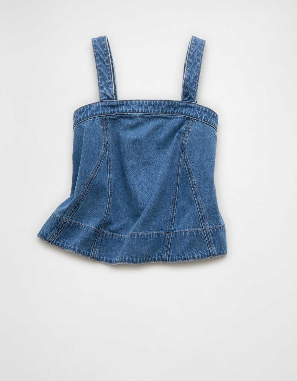 AE Square Neck Pieced Denim Tank Top