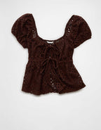 AE Lace Tie-Front Puff Sleeve Tee