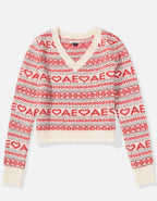 AE Shrunken V-Neck Branded Fairisle Sweater