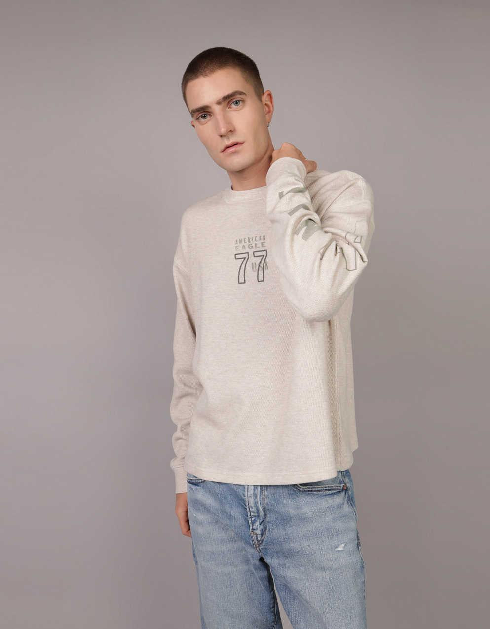 AE Oversized Long-Sleeve Elevated Logo Graphic Thermal T-Shirt