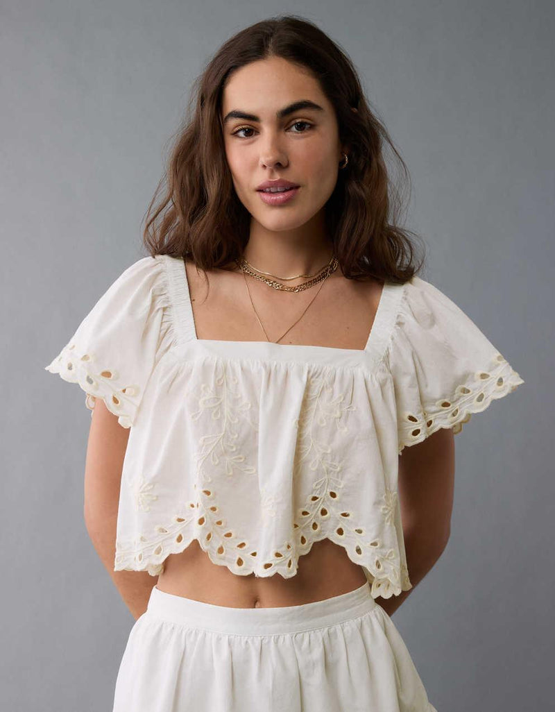 AE Tie Back Eyelet Crop Top